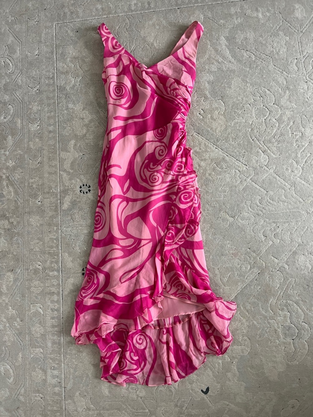 Jones New York Pink Swirl High-Low Ruffle Dress